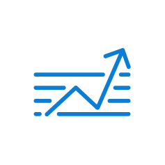 Blaues Icon mit einem ansteigenden Graphen – Symbol für Wachstum, Erfolg und Profitabilität in der Landwirtschaft.