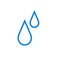 Blaues Icon mit zwei Wassertropfen – Symbol für effiziente Tropfbewässerung und Wassereinsparung.