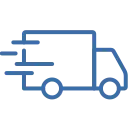 Blaues Icon eines Lieferwagens – Symbol für schnellen und zuverlässigen Versand unserer Produkte.