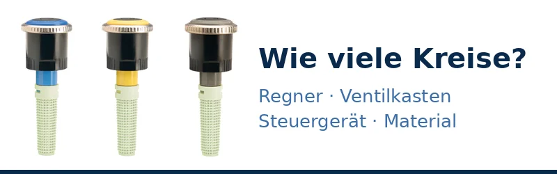 Drei Hunter MP-Rotator-Düsen und die Frage „Wie viele Kreise?“ – Symbol für den Regnerkreis-Rechner