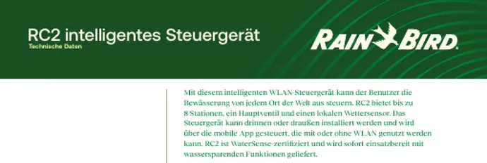 Titelseite Rain Bird RC2 Steuergerät Datenblatt