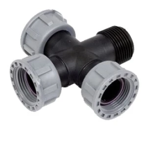 [12003095] Tavlit Kreuz m. Überwurf & Dichtung (1" IG x 1" IG x 1" IG x 1" AG)